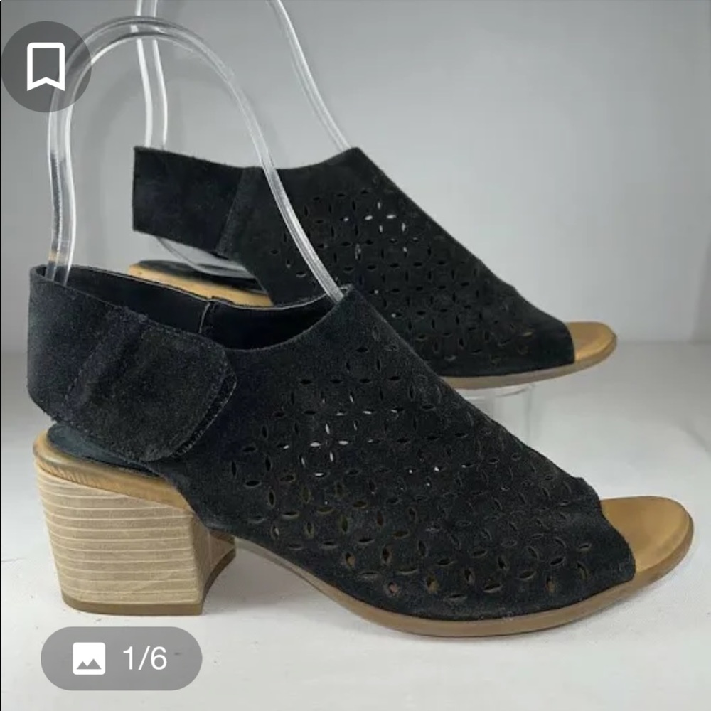Korks Black Suede Perforated 2” Heel Adjustable Strap Size 11
